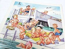 Dock Babies Johnson & Johnson Vintage Oil Powder Ad Magazine Print Sun Set Boat