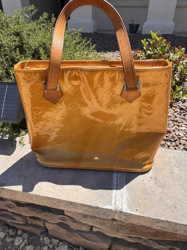 Authentic LOUIS VUITTON Houston Beige (Orange) Vernis Tote Bag Purse #61036