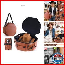 TIFFYONEK Vegan Leather Cowboy Hat Box, Large Octagonal, Brown