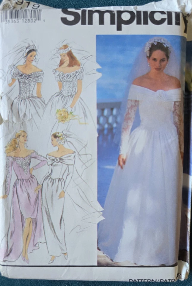 1980s Off Shoulder Shawl Wedding Dress Rosettes Simplicity 7919 Sewing Pattern - Image 2 of 3