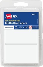Multi-Use Permanent Labels, 1.5" x 2.75", White, Non-Printable, 76 Blank Labels