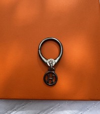 Vintage Hermes Silver Push Clip Ring Logo Dangle Charm Accessory Keychain