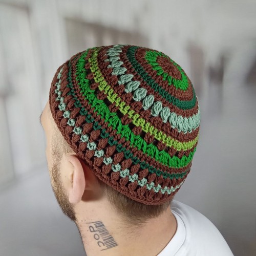 Crochet weav kippah for big head Custom knit kippot yarmulke Jewish aesthetics - Picture 4 of 8