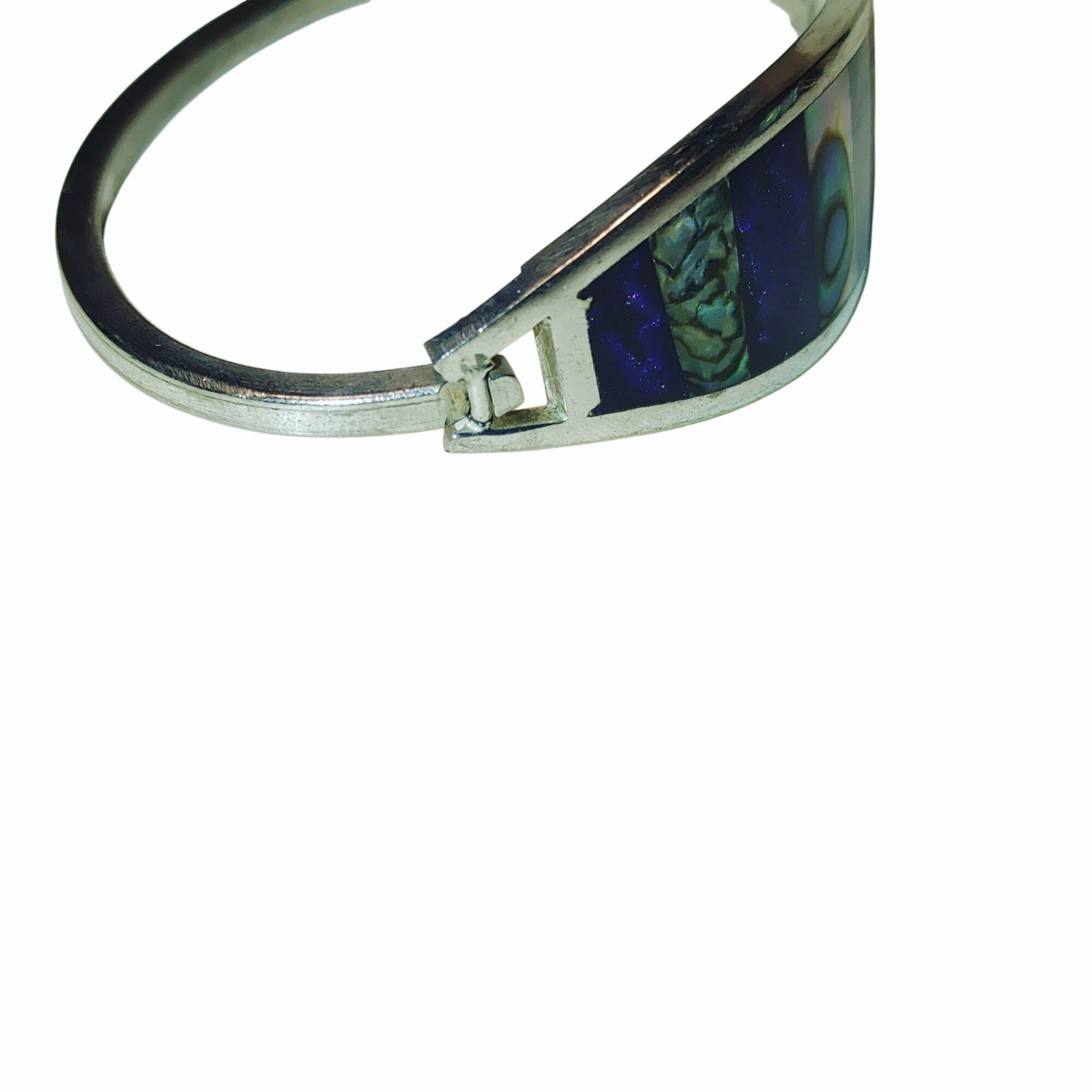 Alpaca Silver Bangle Bracelet Abalone Shell Blue … - image 10