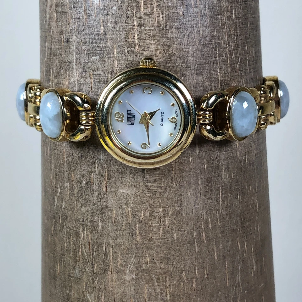 Reloj De Colección Gruen II Mujer GRT078 Vestido Piedras Blancas Oro Pulsera Cuarzo 21mm 7" Foto 2 de 4