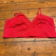 Red Lace Bralette Cropped Cami Tank Top Adjustable Straps Women's