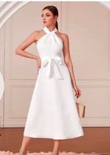 SHEIN Modely Argyle Pattern Belted Halter Dress