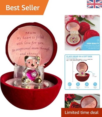 Elegante Rubin Rose Geschenkbox mit Glasbär - ein magisches Geschenk für Mütter