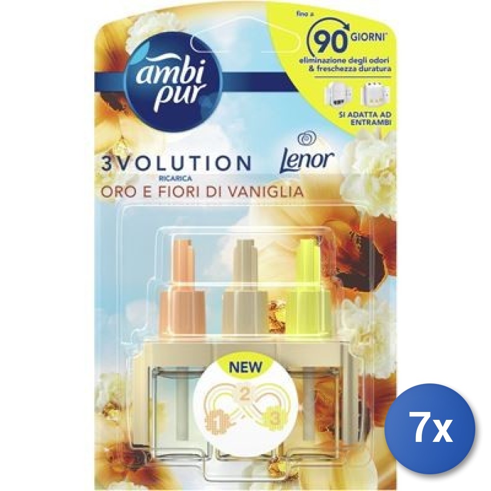 7x Ambi Pur 3Volution Ricarica Oro e Fiori di Vaniglia - Offerta Scorta