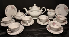 Complete 19pc Wawel Tea Set: Tea Pot, Sugar, Creamer, 6 Cups & Saucers, 2 Plates