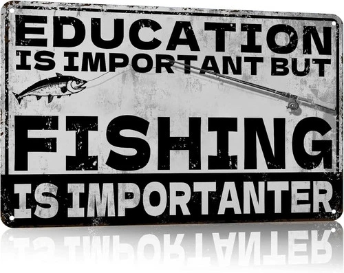 Fishing Metal Wall Decor Vintage Tin Sign Rustic Lake Cabin Man Cave Garage Bar