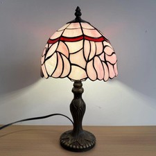 Tiffany Style Pink Petals Small Table Lamp,3 Color-Temperature Bedside Lamp f...