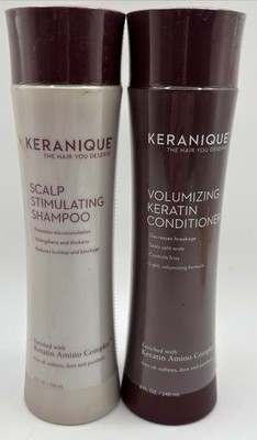 Keranique Scalp Stimulating Shampoo & Volumizing Keratin Conditioner 8 Oz - New