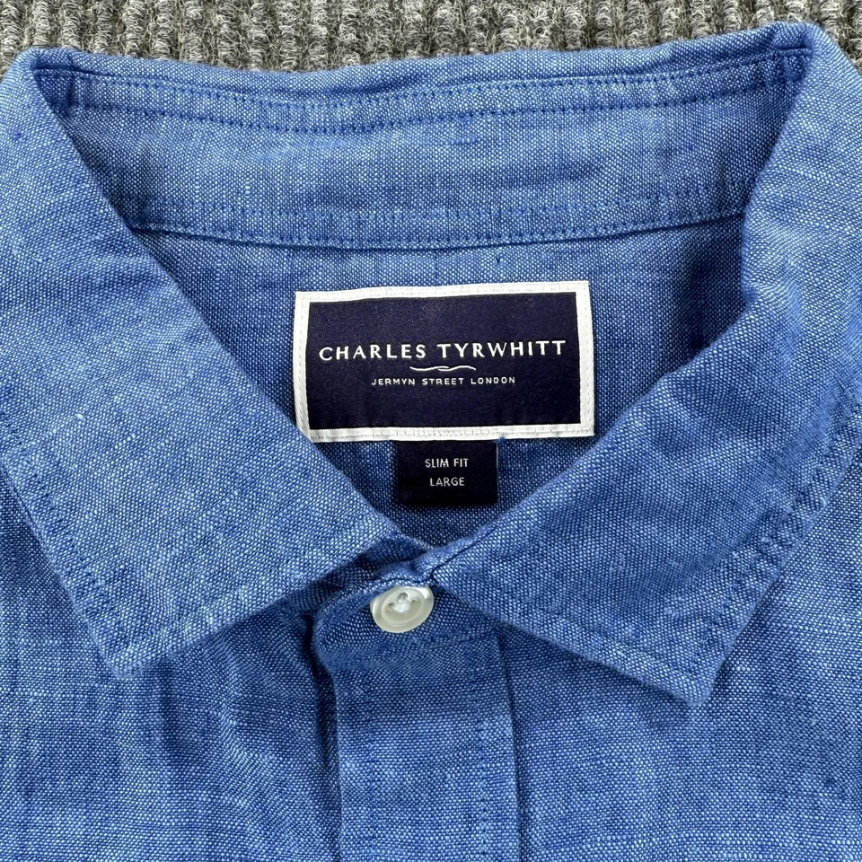 Camisa Charles Tyrwhitt Para Hombre Grande Azul 100% Lino Calce Ajustado Abotonada Informal Foto 4 de 4