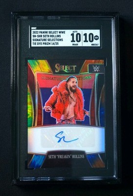 2022 WWE Panini Select Signatures Seth Rollins Tie Dye Prizm/25 SGC 10 AUTO 10