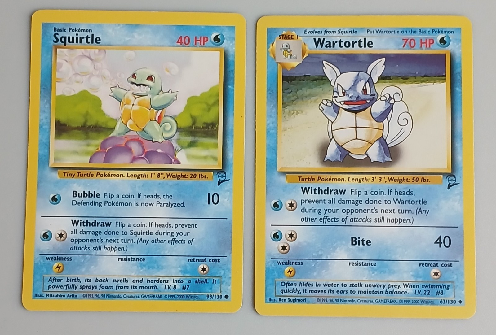 Pokémon Squirtle 93/130, Wartortle 63/130 Base Set 2 2000 2 Cards Lot