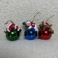 Set of 3 Christmas Ornaments   Santa, Snowman  Reindeer on Ornament Balls