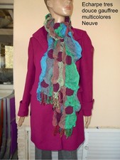 ECHARPE D'HIVER COLOREE  EN MOUSSELINE GAUFFREE ROSE VERT BLEU GRIS 2M X 31 CM