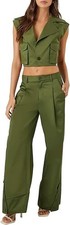 Forever 21 womens Button-hem Wide-leg Pants - Color Cypress- SIZE M - NEW 1475 