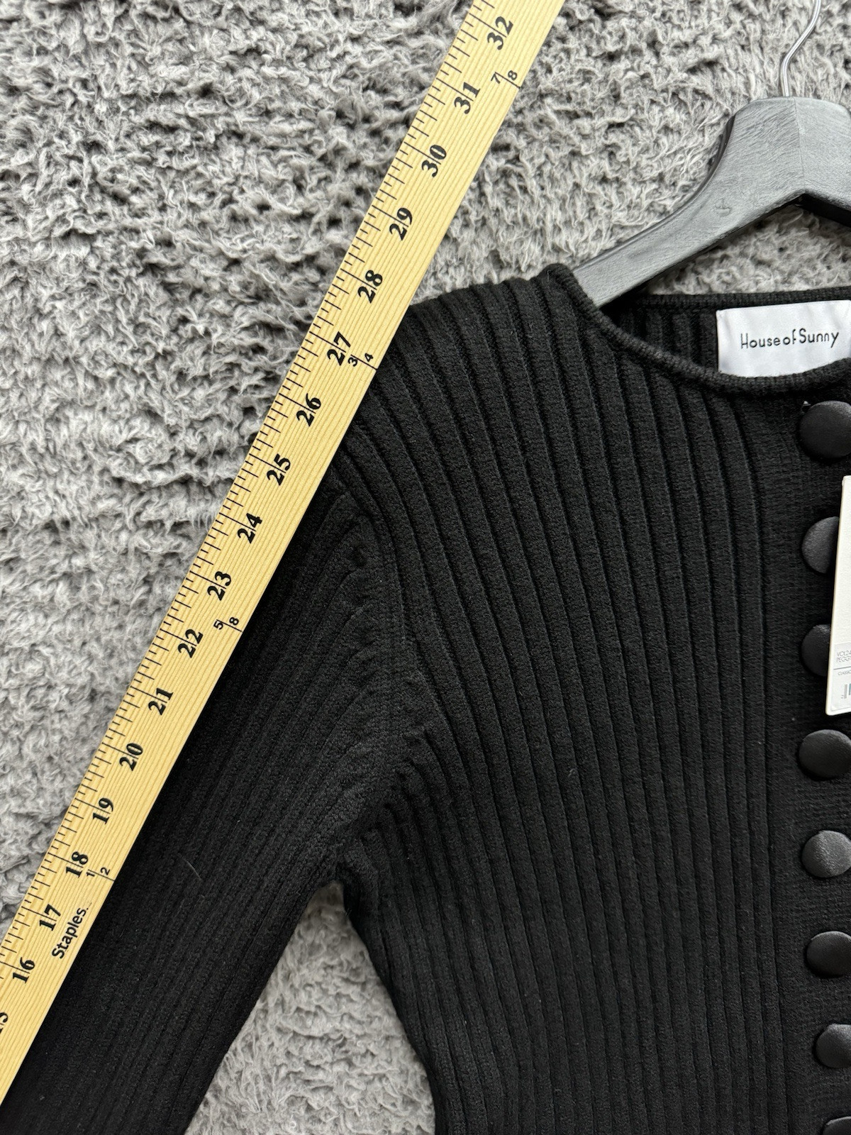 House Of Sunny Cardigan Classic Rib Knit Sweater in Black Size US 10 UK 14 NWT