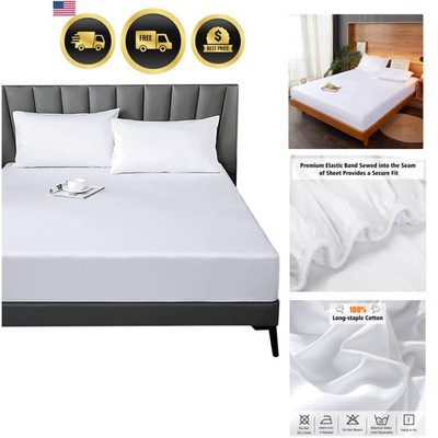 Luxurious White Cotton Fitted Sheet Full - 300 Thread Count, Deep Pocket 10 Inch