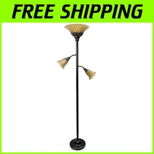 Contemporary Restoration Bronze Floor Lamp, Glass Shades