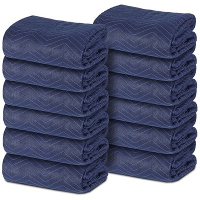 12 Moving Packing Blankets 80''x72'' (35 lb/dz) Shipping Furniture Pads Dark Blue