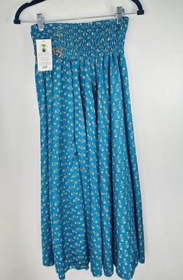 NWT Silk Wide Leg Palazzo Pants Teal Silver Sequin Elastic Waist One Size Boho