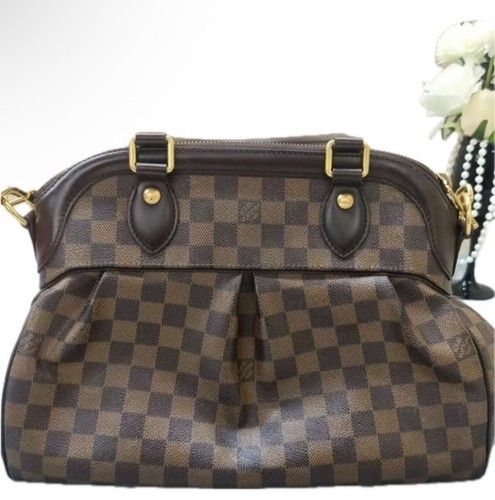 Authentic Louis Vuitton Brown Damier Ebene Shoulder Bag with Gold Hardware