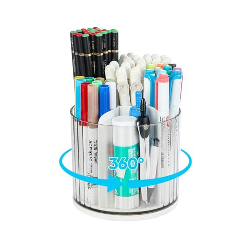 360° Rotating Desk Organizer - 6 Slots Pencil Pen Holder, Pen Organizer Art - Picture 2 of 8