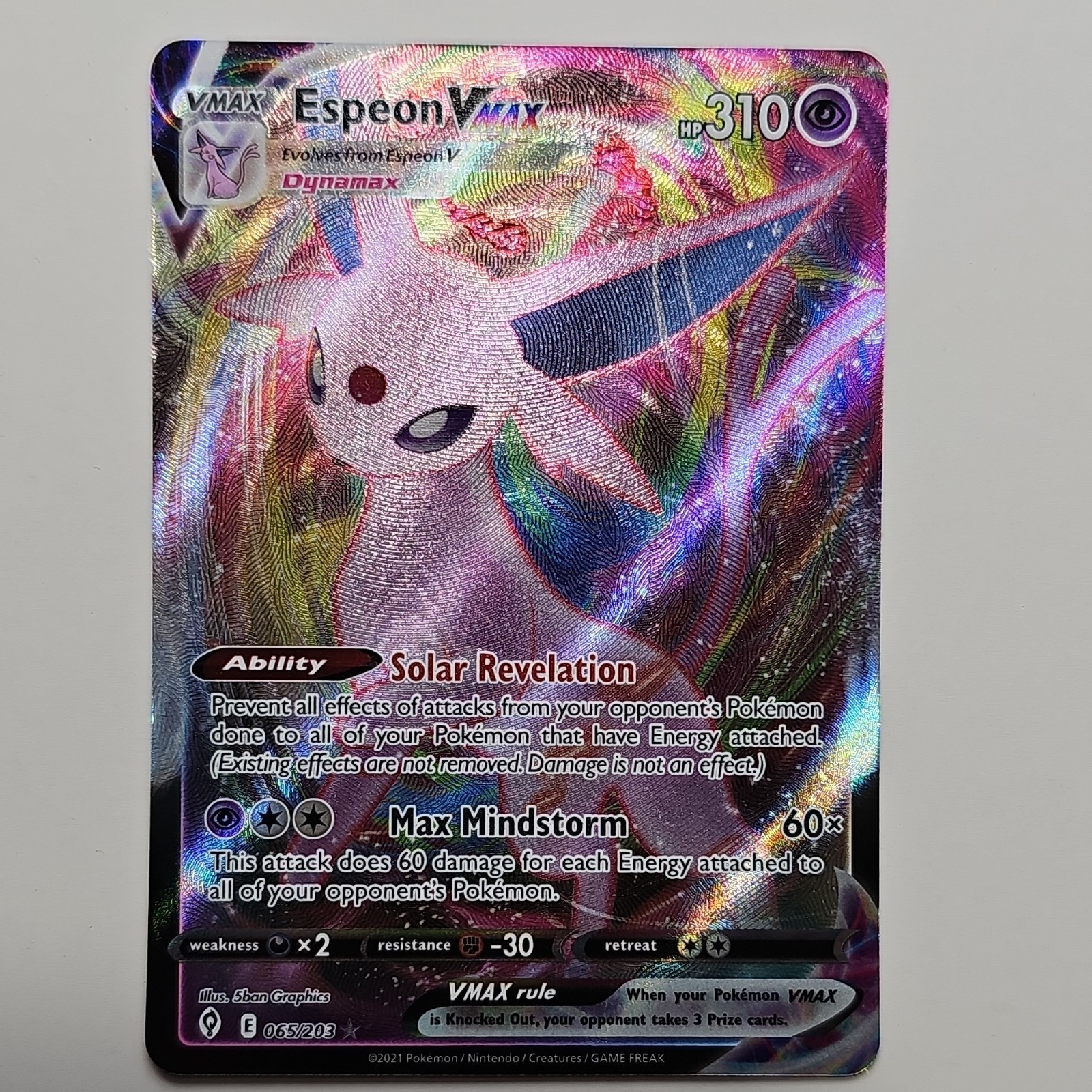 Pokémon Espeon VMAX Ultra Rare Full Art Holo 065/203 Evolving Skies 310 HP