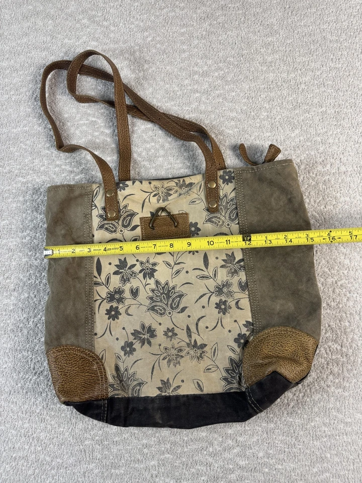 Myra Bag Tote Shoulder Bag Womens Brown Tan Canvas Leather Floral Print Boho - Image 2 of 4