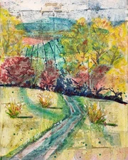 Lerew OOAK contemporary original semi abstract landscape painting signed COA