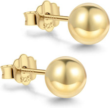 18K Gold Plated Sterling Silver Ball Stud Earrings 3Mm-10Mm Options, Simple Poli