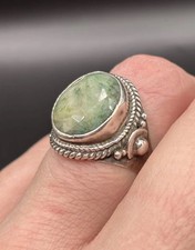 925 Sterling Silver And Faceted Green Stone Ring Size 6.75