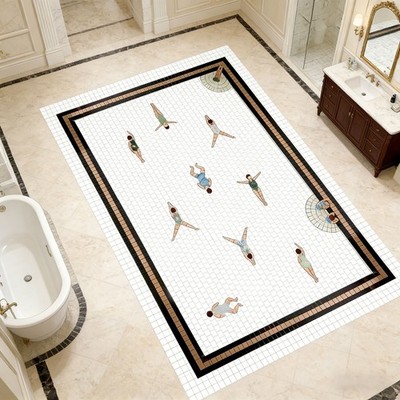 Handmade Custom Swimmers Mosaic Tile Floor   Hand-Cut Poolside & Bathroom Mosaic