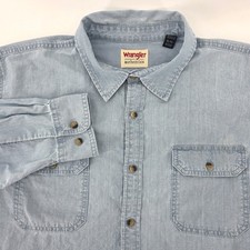 Wrangler Authentics Mens XL Blue Chambry Long Sleeve Button Up Shirt Light Wash