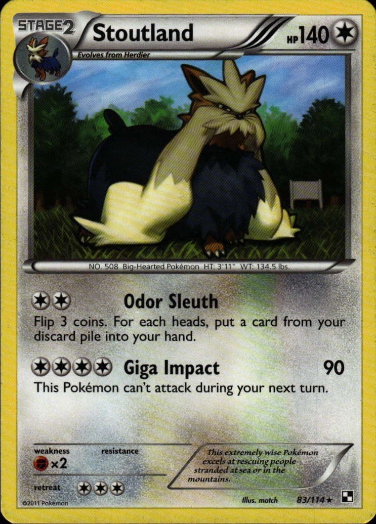 Pokemon TCG Card Stoutland Rare Colorless Normal Black and White BLW 83/114 mat