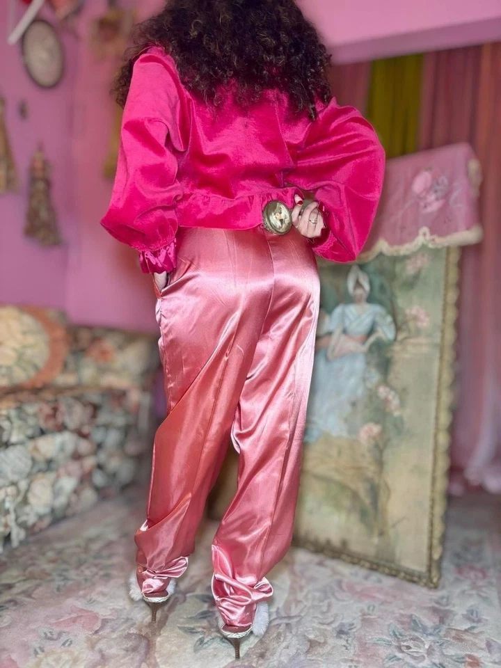 1990s Avon Pink Satin Lounge Pants, 27”-32” W, READ - Image 3 of 4