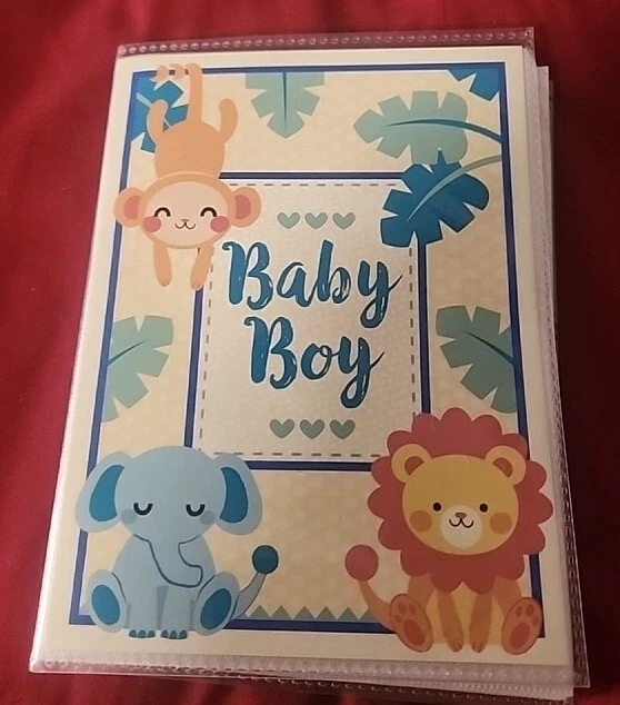 Álbum de fotos K&Company bebé niño 4x6 36 con elefante azul naranja león y mono  Foto 2 de 4