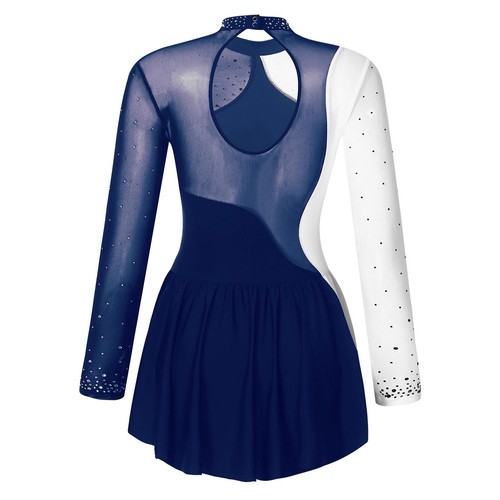 Womens Dancewear Cutout Back Dresses Patchwork Dress Dancing Competition Skirt - Picture 25 of 61