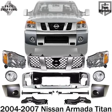 Front Bumper Chrome Kit + Grille & End Caps For 2004-2007 Nissan Armada Titan