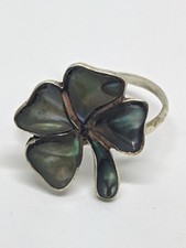 Sterling Silver 925 Abalone Shell Flower Ring Size 5.5