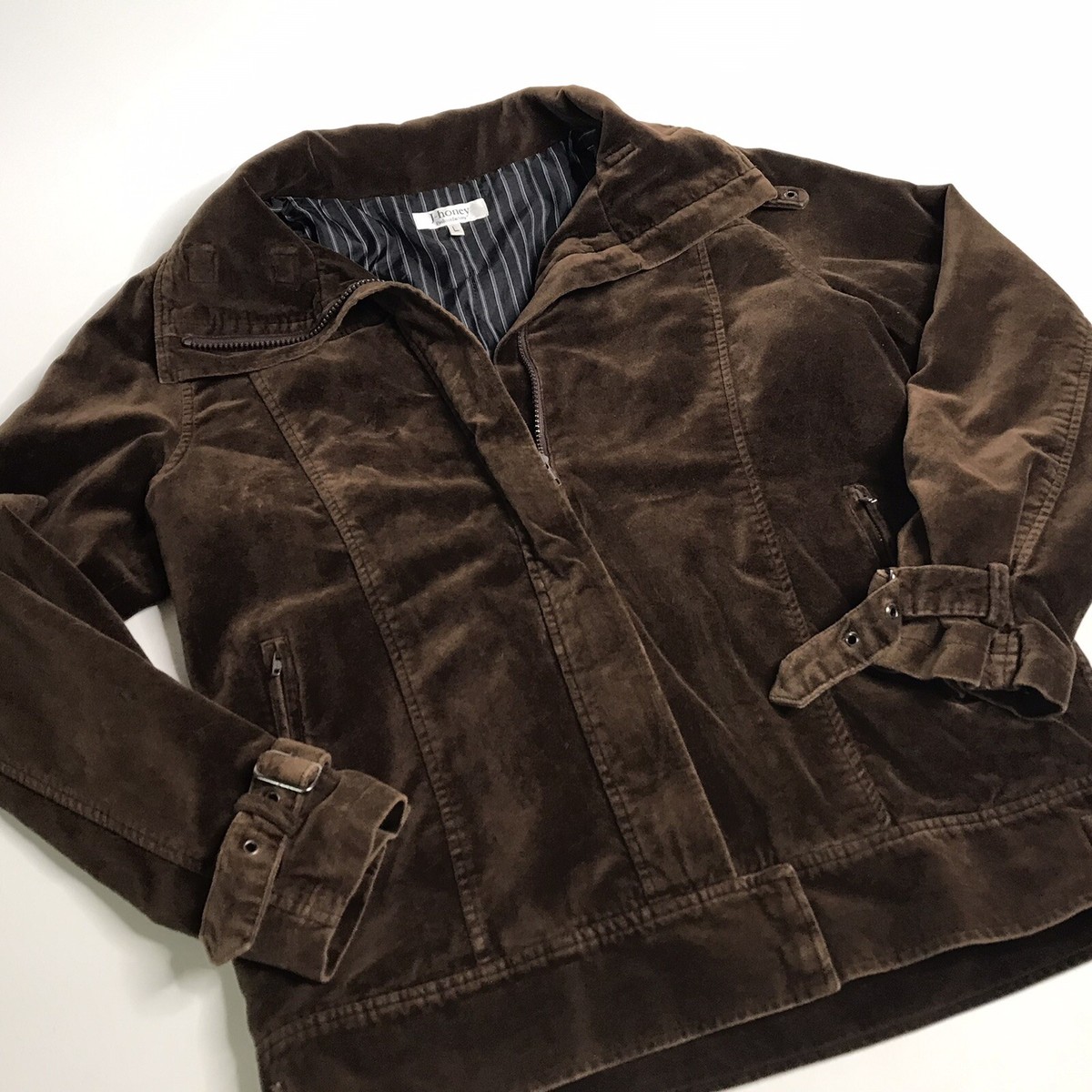 J Honey Fashion Factory Women L Brown Velour Moto Jacket J Honey Fashion Factory Women L Brown Velour Moto Jacket