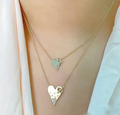 Diamond Heart Pendant Necklace 14K Yellow Gold Bezel Set Floating