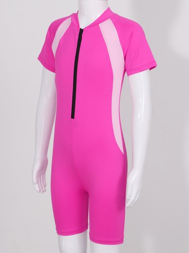UK Girls Boys One Piece Swimsuit Short Sleeve Water Sports Surfing Bathing Suit - Picture 54 of 72