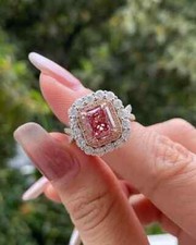 3Ct Radiant Lab-Created Pink Sapphire Halo Engagement Ring 14K White Gold Plated