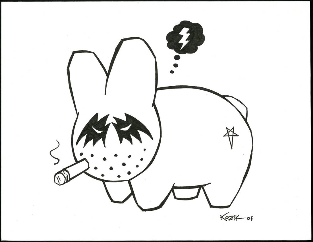 Frank Kozik SIGNED AUTOGRAPHED 8x10 DRAWN ORIGINAL ART KISS Labbit
