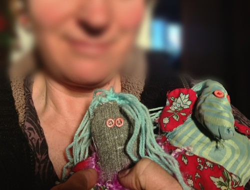 Odd Couple - Two Handmade Unique Upcycled Character Fabric Dolls By Linandara - Picture 9 of 11