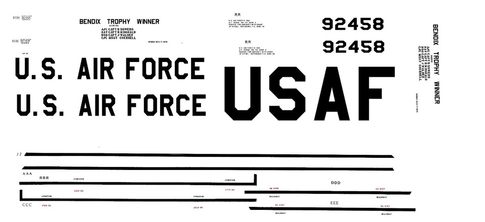 REPRO DECALS: BENDIX TROPHY WINNER, B-52 + X-15, B-52, B-36 OR C-130E ...